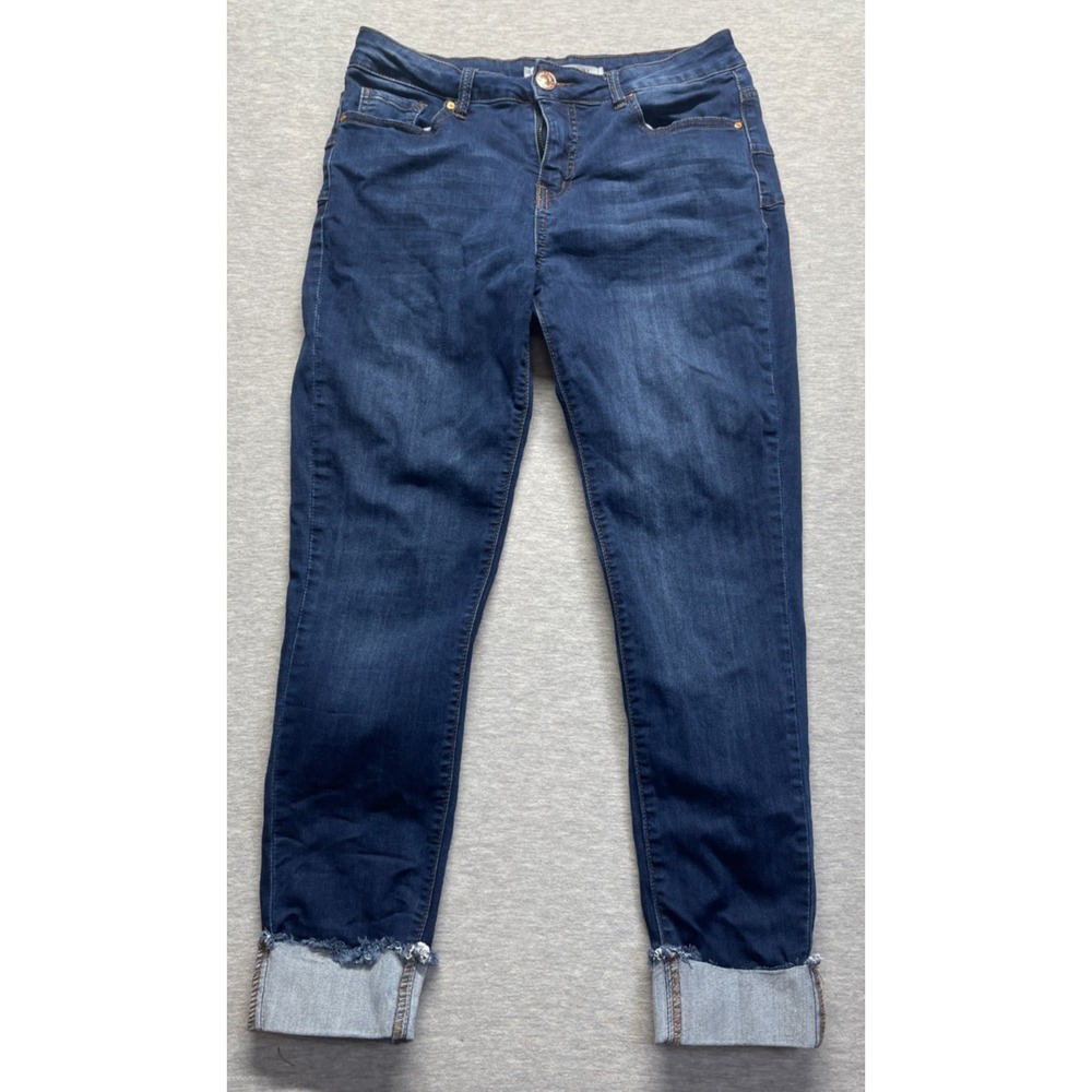 9th & Main Boyfriend Jeans Womens 8 Blue Denim Dark Wash Stretch Cuffed Raw Hem